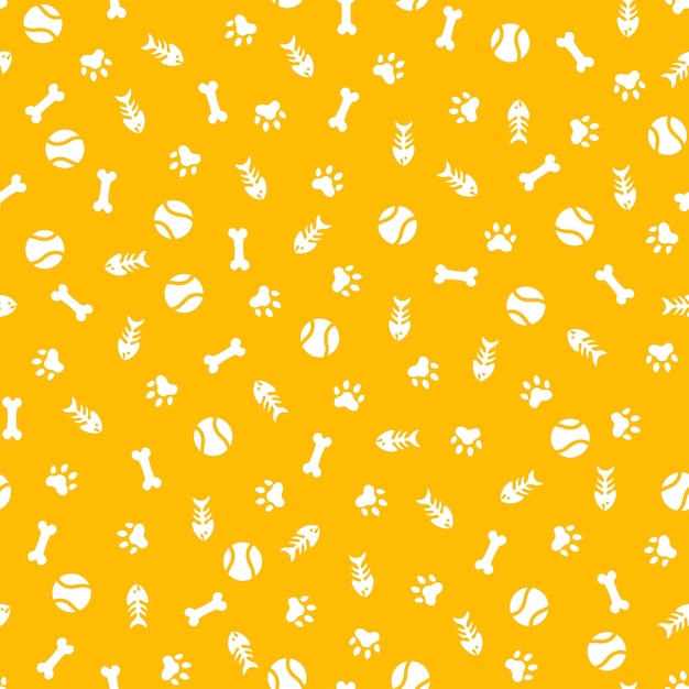 Yellow seamless pattern with white pet elements