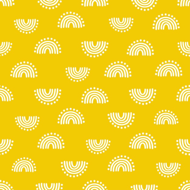 Yellow seamless pattern with white rainbows.