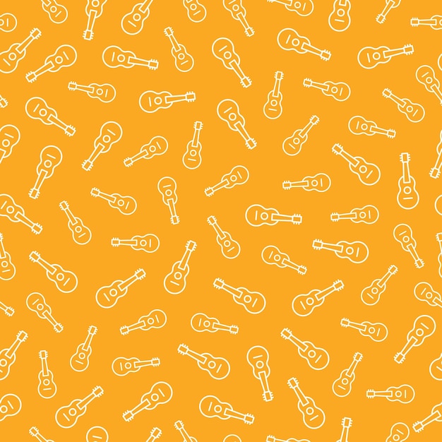 Yellow seamless pattern with white ukulele icons