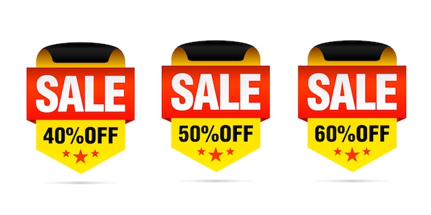 Vector yellow set of sale badges 40 50 60 off with stars vector illustration