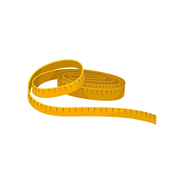 Vector yellow sewing tape measure instrument for measuring length flat vector for promo poster of tailoring