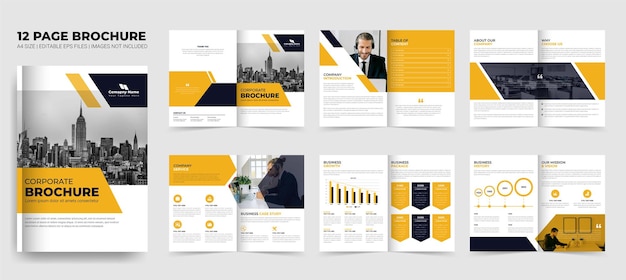 Yellow shapes minimal company profile brochure design or corporate business brochure template