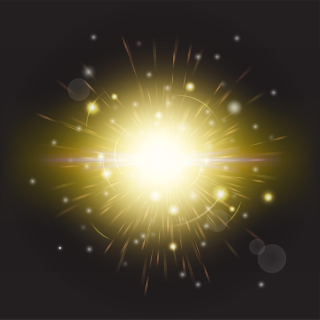 Vector yellow shining star on dark background