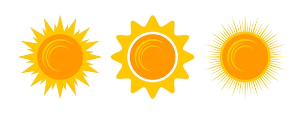 Yellow shining sun icons set