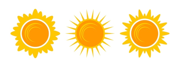 Набор иконок желтого сияющего солнца