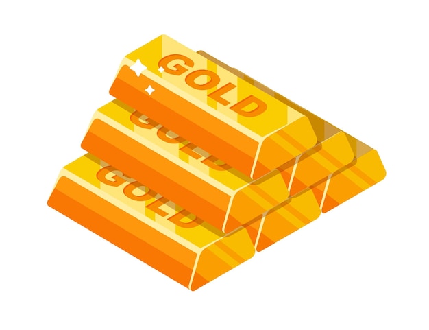 Желтая блестящая пирамида золотых слитков золотые запасы страны безопасные инвестиции в металлические плоские векторные иллюстрации