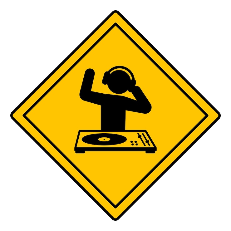 Vector 黄色い看板 注意 仕事中のdj