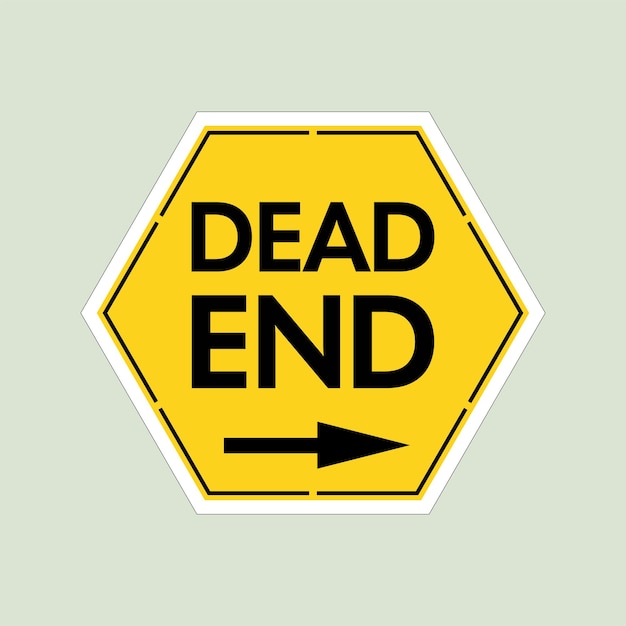 A yellow sign that says dead end with an arrow pointing to the left.