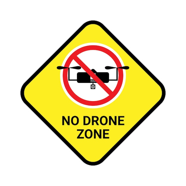 A yellow sign that says no drone zone.