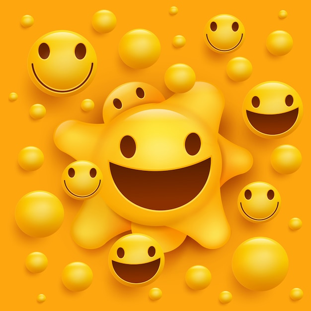 Vector yellow smiley face character. molecular structure.