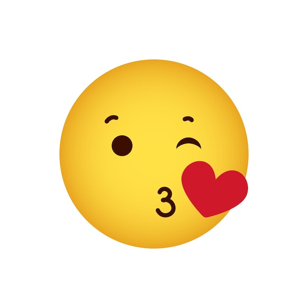 Yellow smiley face with a heart. Air kiss