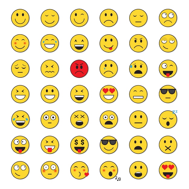 Yellow smiling face positive and negative people emotion icon set