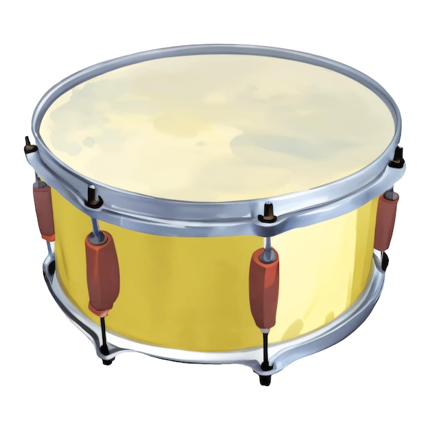 Yellow Snare Drum Isolated Hand Drawn Painting Illustration