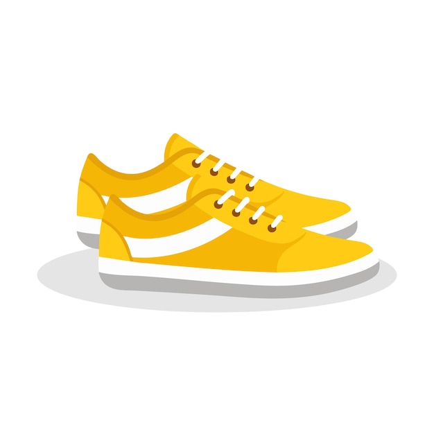 yellow sneaker with white soles isolated flat vector illustration on white background