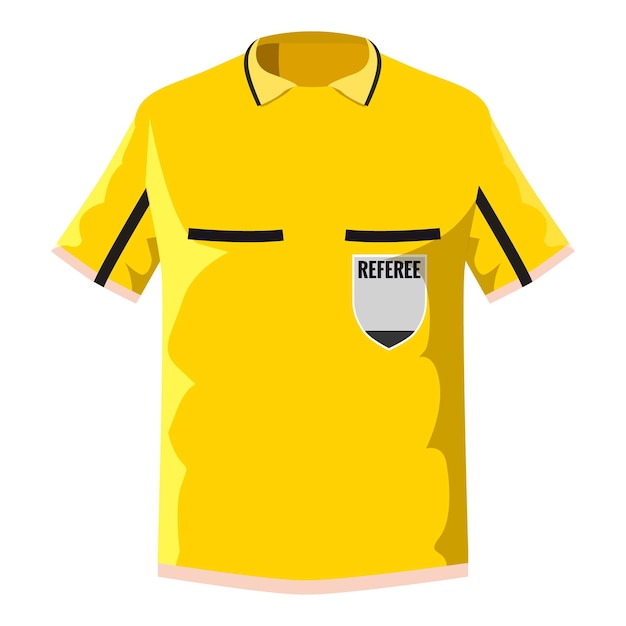 Vettore icona gialla della maglietta dell'arbitro di calcio. illustrazione del fumetto dell'icona gialla di vettore della maglietta dell'arbitro di calcio per il web