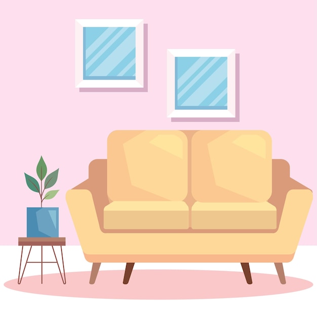 Yellow sofa and houseplant