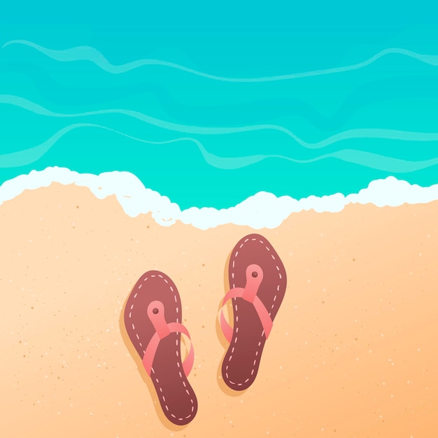 yellow soft sand on the beach with flip flops
