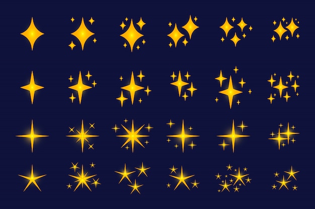 Yellow sparkles star ray effect twinkle set