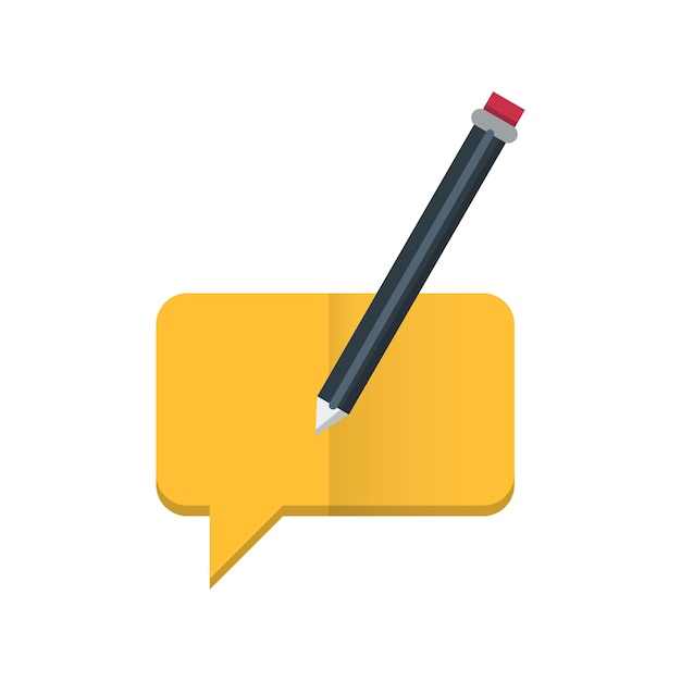 A yellow speech bubble with a pencil on it.