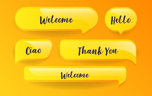 Yellow speech bubbles set with messages