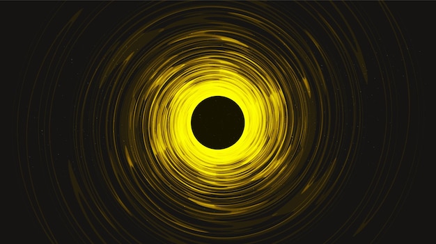 Vector yellow spiral black hole on galaxy backgroundplanet and physics concept designvector illustration