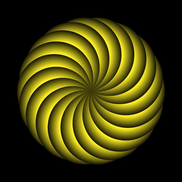 A yellow spiral design with a black background