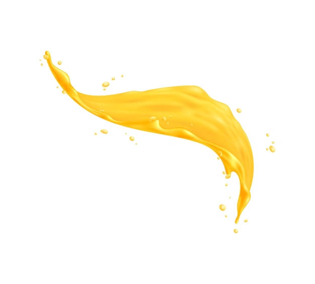 Yellow splash of mango juice on white background realistic vector illustration