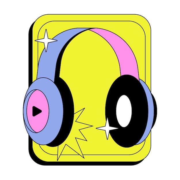 Vector a yellow square with a blue and pink headphones on it