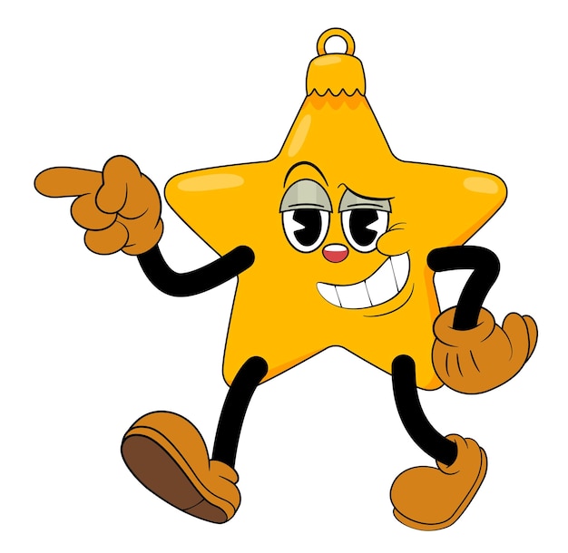 Vector yellow star christmas toy in comic cartoon style