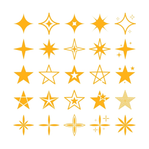 Yellow star icon set hand drawn illustration