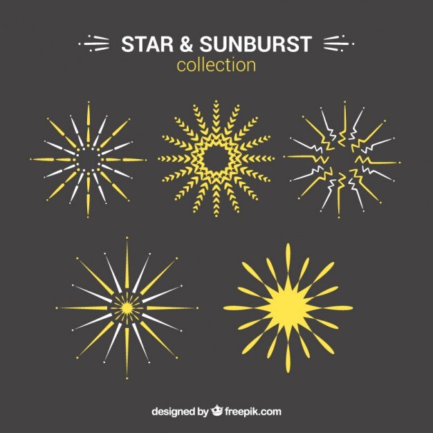 Vector yellow star and sunburst set