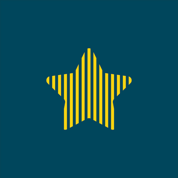 Yellow star with a black stripe on a blue background.