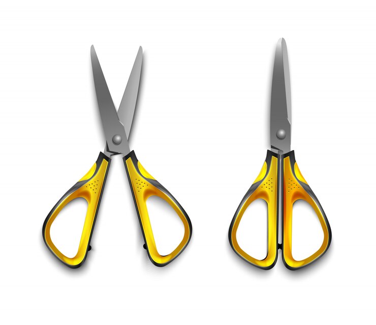 Vector yellow stationery scissors open and closed isolated