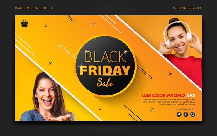 Vector yellow style horizontal banner for black friday template