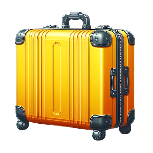 A yellow suitcase with wheels and wheels on the bottom