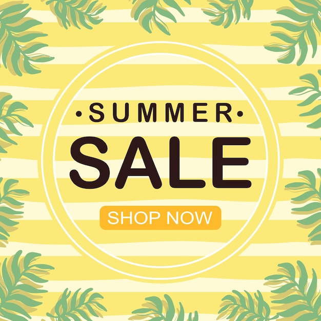 Yellow summer sale minimalist banner collection with tropical plant