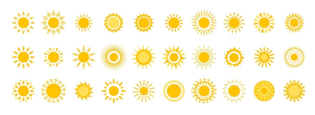Vettore set di icone e logo del sole giallo simboli estivi vettoriali