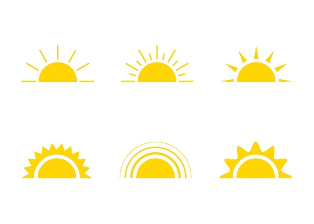 Yellow sun icon sunshine and sunrise or sunset decorative sun