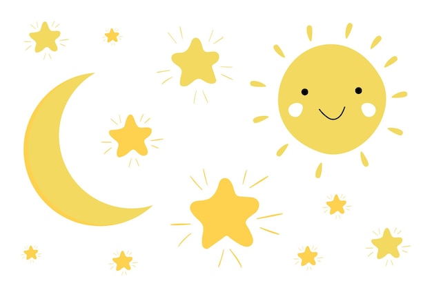 Vector a yellow sun and moon cute background