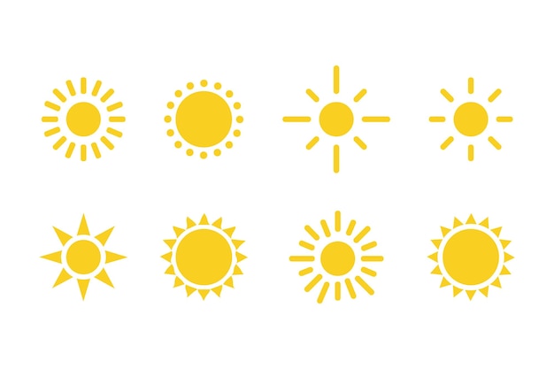 Yellow sun shining beams of light Vector cartoon on white background