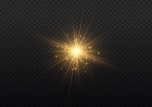 Желтое солнце сверкает Яркая вспышка Световая вспышка Набор светящихся световых эффектов Блестящие звездные искры Вектор