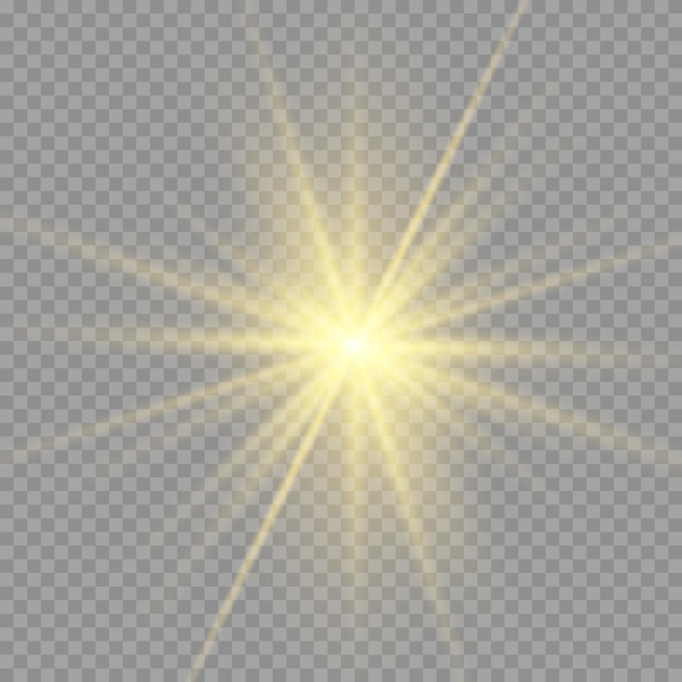 Yellow sun with rays and glow on transparent like background. Contains clipping mask. glow light.