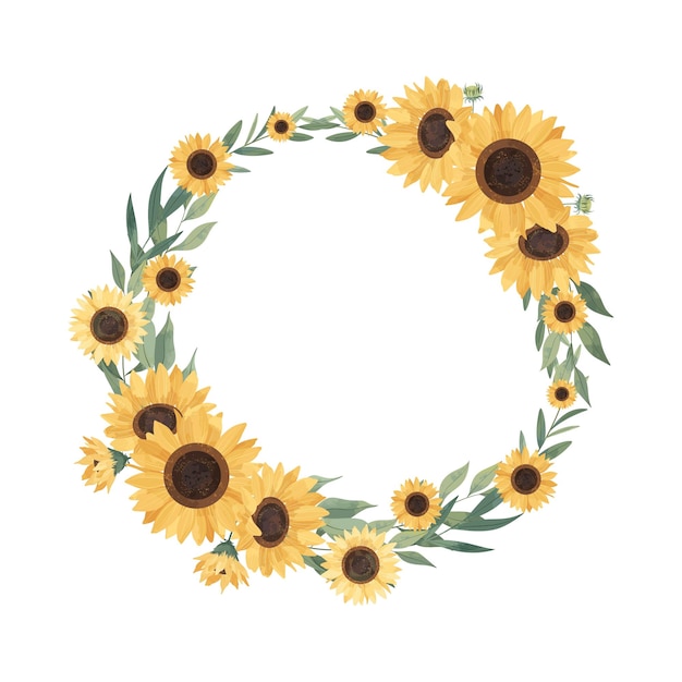 Vector yellow sun wreath flower frame background