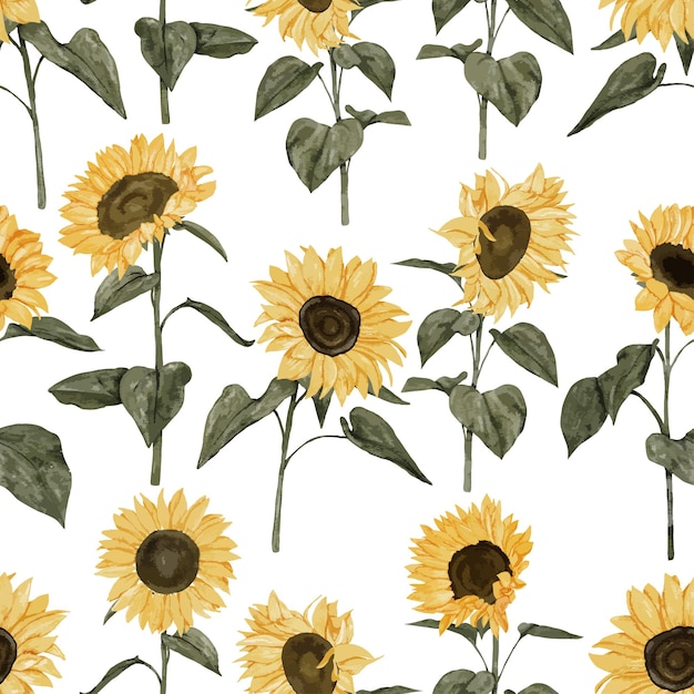 Yellow sunflower plant  pattern hand painted watercolor style