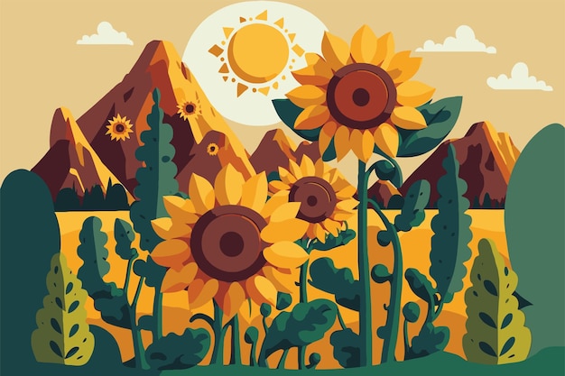 Yellow sunflowers botanical summer background vector