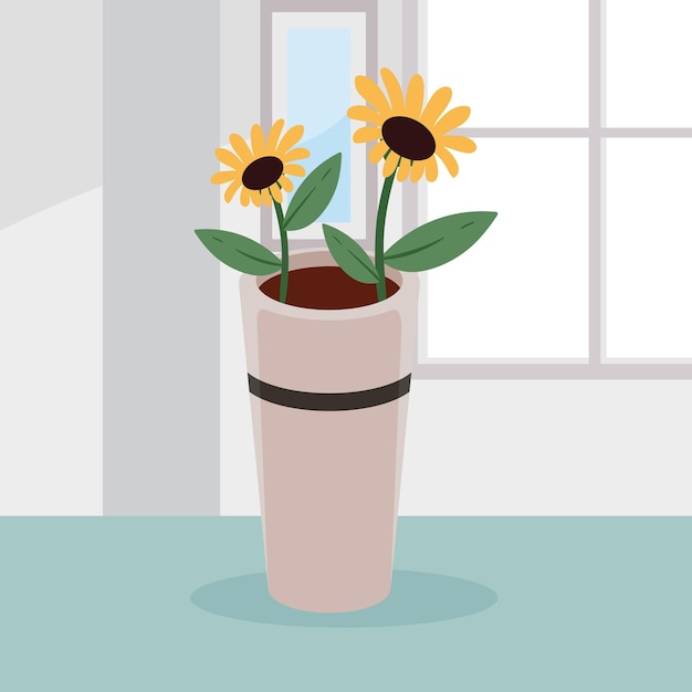 Vector yellow sunflowers in vase