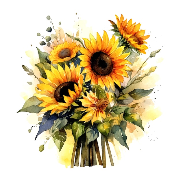 Vector yellow sunflowers watercolor in vintage style vector illustration design element summer