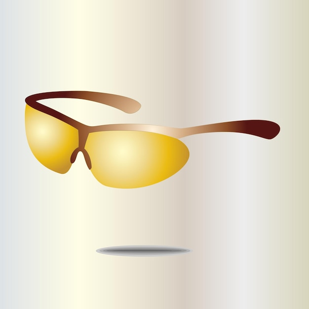 Vector a yellow sunglasses with a brown frame and the word ray on it.