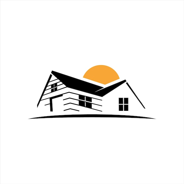 Yellow sunset house vector logo