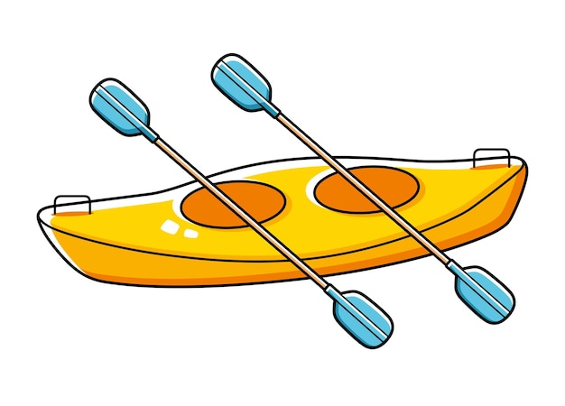 벡터 yellow tandem kayak and two paddles